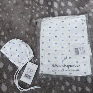 Bebe Organic Lisa tulip blanket and bonnet Set. Brand new. Bonnet size 3 mos